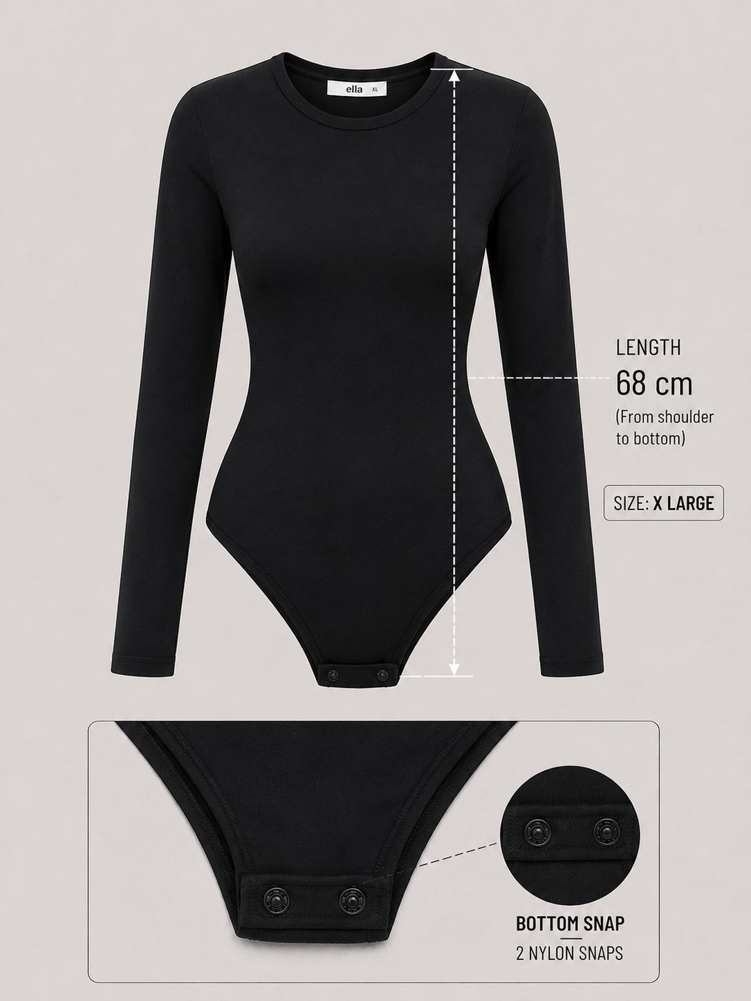 long-sleeve black crewneck bodysuit