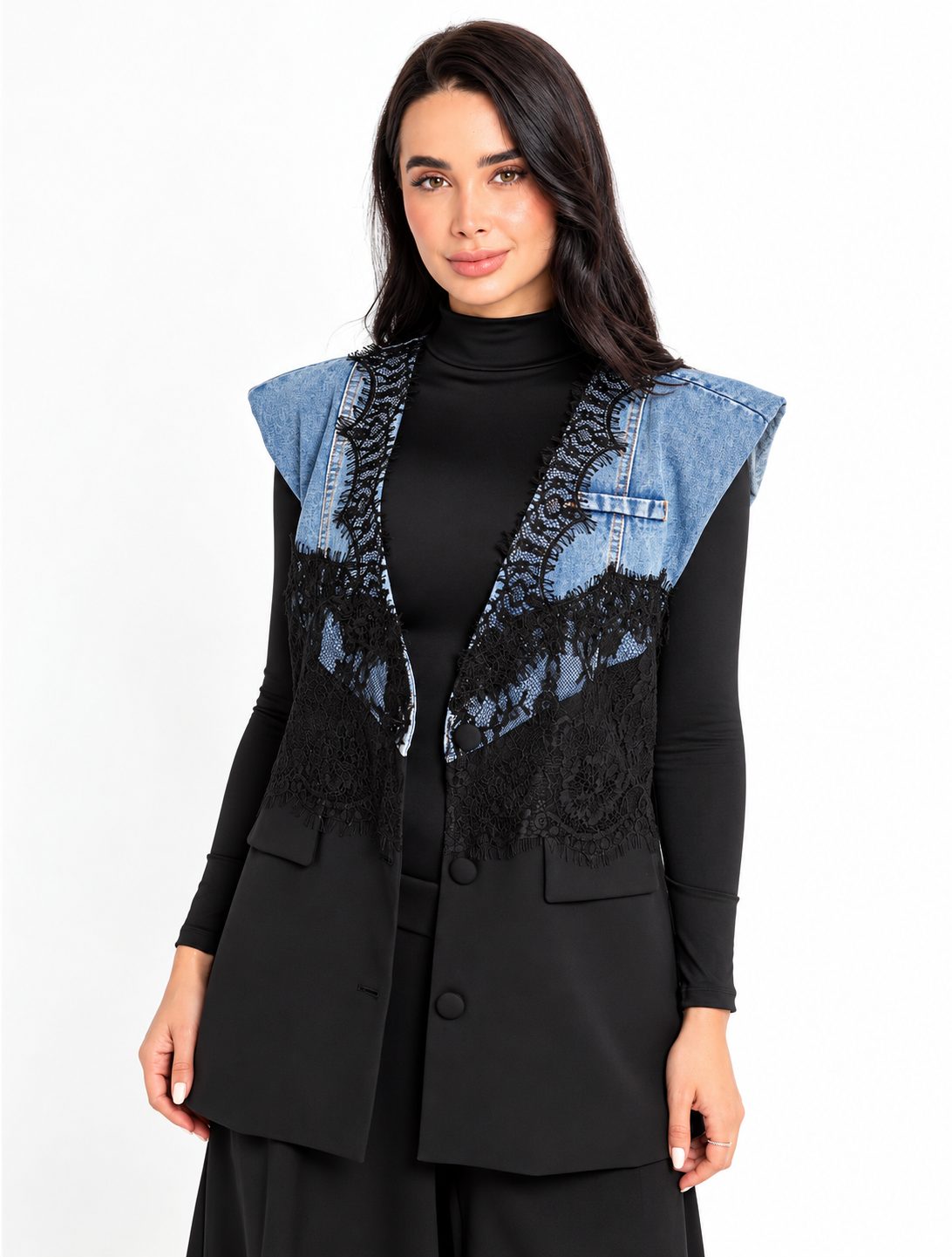 Denim Vest With Lace