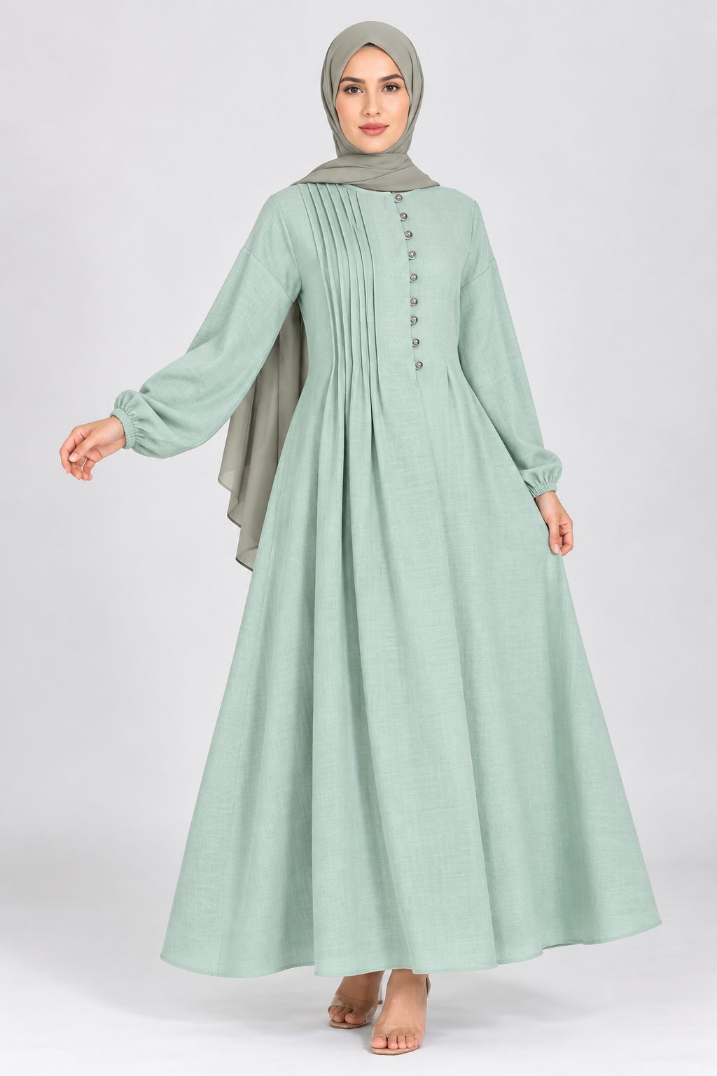 Pleat Button Dress